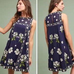 Anthro Maeve Rosa Navy Embroidered Dress Size 8